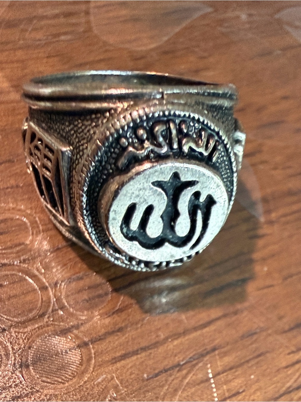 Silver-Tone Men's Ring with Arabic Motif